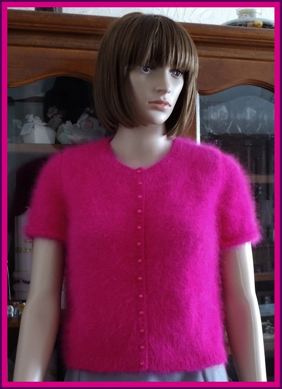 Pull Gilet Femme Manches Courtes Angora Groseille Etsy France