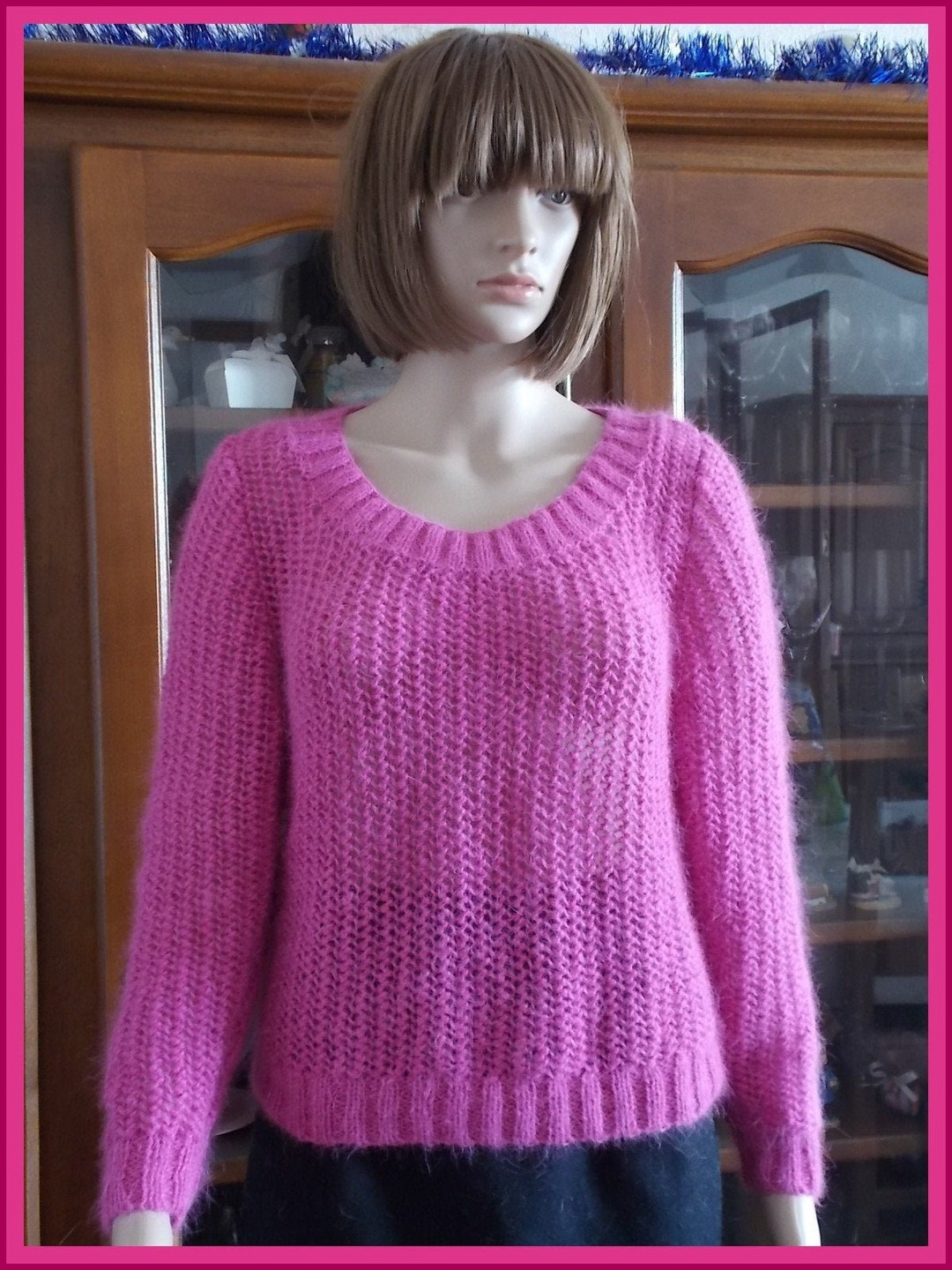 Pull Femme Anny Blatt Angora - Modèle Galya Vert Columbia - Taille S Fait-main