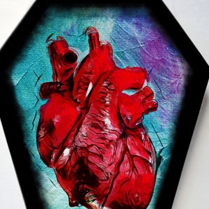 Coffin shaped - Retro Vintage style Art -  human anatomic heart - Halloween Art - Lalas Art - Home decor - Gothic Art