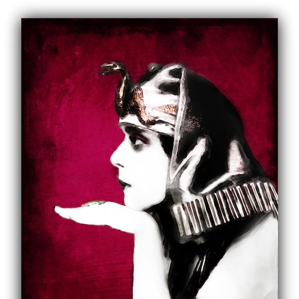 Portrait of Theda Bara - The Vamp - Vintage style - Retro art -  Painting mix media art - Silent movie star - Actress Home decor - old Holly