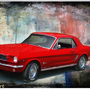 Vintage Retro Style Art Old Timer 1967 Red Ford Mustang Car Etsy