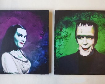 Vintage Retro Style Art - Set of 2 pictures Lily & Herman Munster Countess of Shroudshire Dracula The Munsters Yvonne De Carlo Fred Gwynne