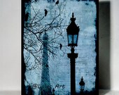 Unique Paris French Painting Art Eiffel Tower Home decor Wall Art Fine Arts Mix media Blue flying bird Shabby Chic Romantic City Painting