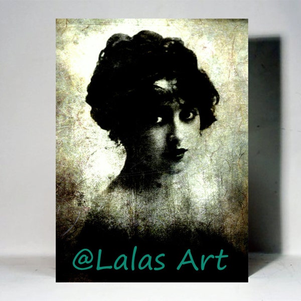 Portrait de style victorien de Mabel Normand - vintage Retro art - Painting mix media art - Silent movie star - Actress Home décor - old Holly