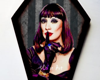 Unique vintage style painting - Coffin shaped - Anjelica Huston -  The Witches - Halloween - Retro Art  - Wall Hanging - Interior design