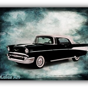 1957 black Chevrolet  Vintage Retro Style Painting Old-timer  Interior Design Home Decor Yellow Classic Car Wall Hanging Art