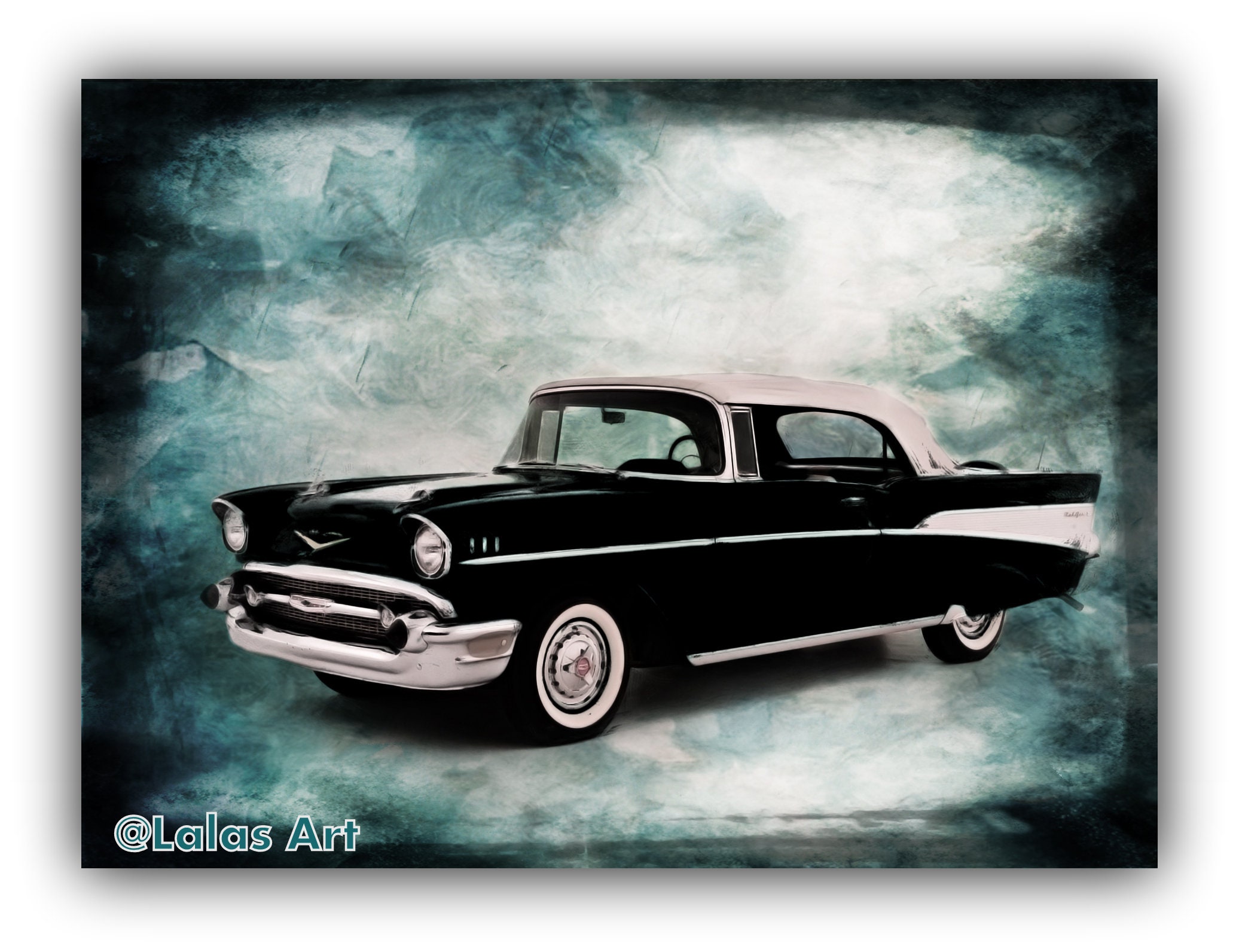 1957 Black Chevrolet Vintage Retro Style Painting Old-timer