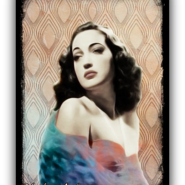 Vintage painting - Dorothy Lamour - Beauty - Flapper girl - Show Girl - Glamour Hollywood Movie Star - 1940s - Retro Art - Mix Media