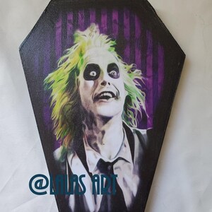 Coffin shaped - Retro Vintage style Art - Beetlejuice - Micheal Keaton  - Painting - Cartoon - Home decor - Mix media - interior design