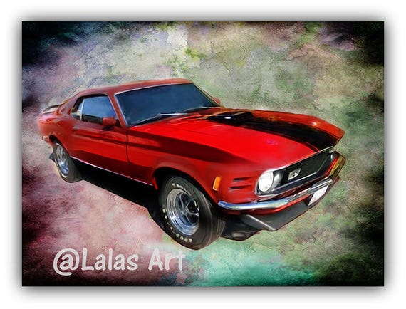 Vintage Retro Style Art Old Timer 1970 Red Mustang Mach 1 Car Painting Home Decor Wall Art Auto Interior Design Auto