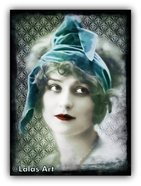 Vintage Flapper Girl Painting Portrait of a Young Woman 1920s
