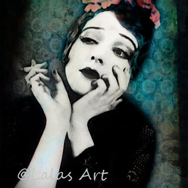 Flapper  Actress Madge Bellamy  Vintage style painting  Girl with cigarette Silent movie star 1920s style Jazz Golden era  Art deco