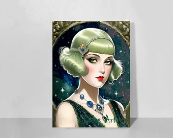 Cuadro vintage - Flapper de noche - Ilustración - Portadas de revistas - Romántico y elegante - Decoración para el hogar - Para colgar en la pared - Art Déco