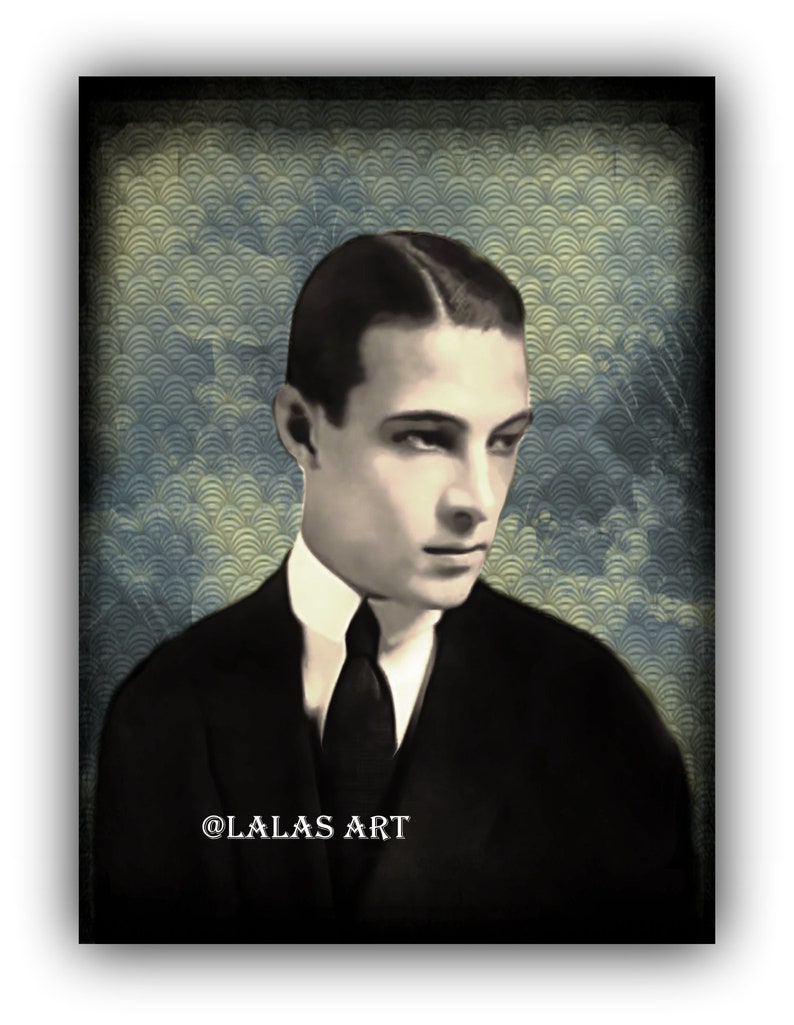 Italien American Actor Home decor Wall Hanging Silent movie star 1930s Painting 1920s Art Art deco Rudolph Valentino