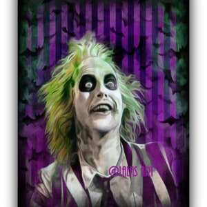 Retro Vintage style Art - Beetlejuice - Micheal Keaton  - Painting - Cartoon - Home decor - Mix media - interior design - Wall Hanging