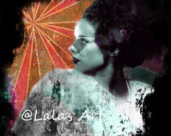 Mariée de Frankenstein 1935 Elsa Lanchester Monster Horror Movie Halloween Vintage style retro art Silent film fine art Peinture Portrait