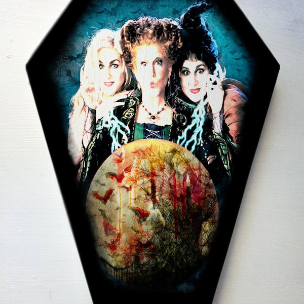 Hocus Pocus Painting - Coffin shaped - Art Fantasy Comedy Horror Retro Movie Sarah Mary Winifred  Sanderson The Sanderson sisters Home