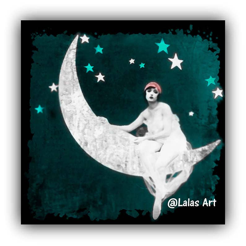 Vintage painting style art - Silent movie star Actress Flapper girl 1920s style art Retro style The great Gatsby Movie star Girl on the moon