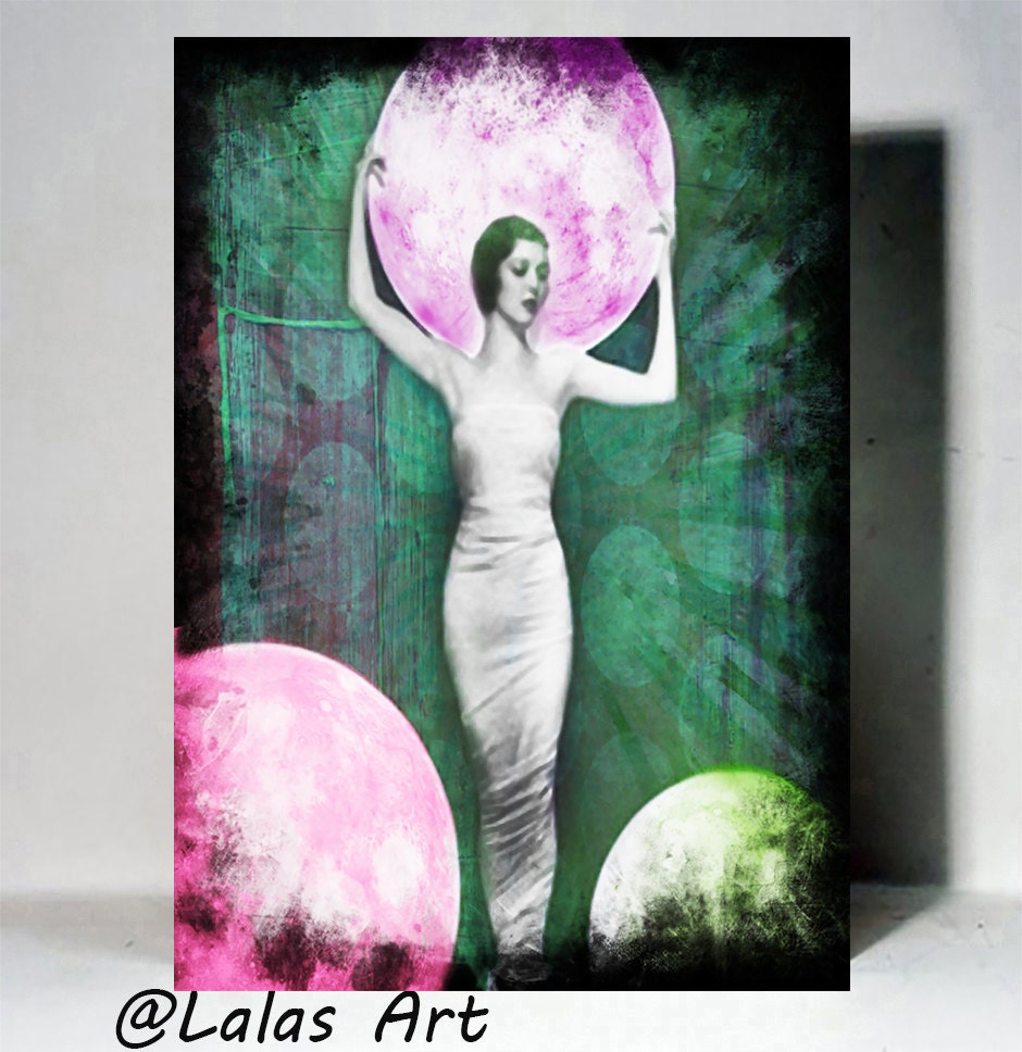 Vintage Style Painting Girl Holding The World On Her Shoulders Etsy