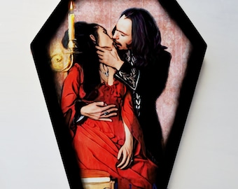 Coffin shaped  Art - Mina Harker- Count Dracula - Bram Stoker's Dracula - Vintage style - Retro Movie Art - Vampire - Painting - Gothic