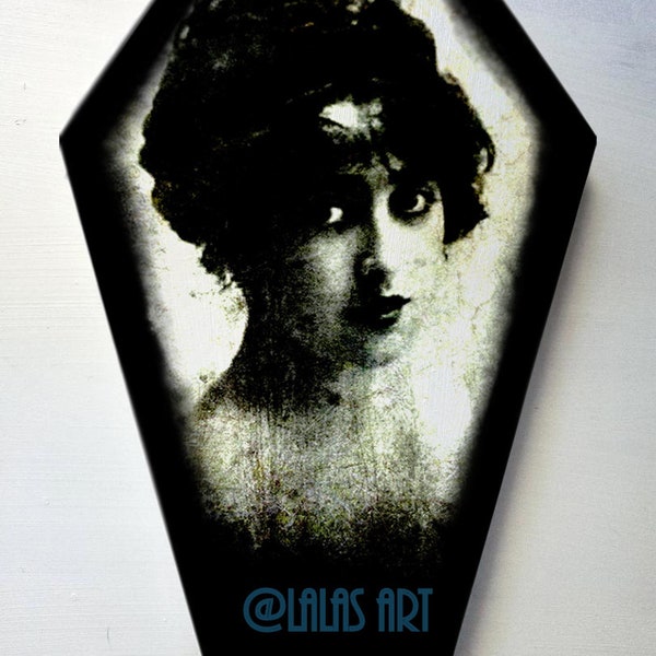 Style victorien Portrait - Mabel Normand - Art vintage en forme de cercueil Peinture mélange d’art médiatique Star de cinéma muet Actrice Chabby Chic Décoration intérieure