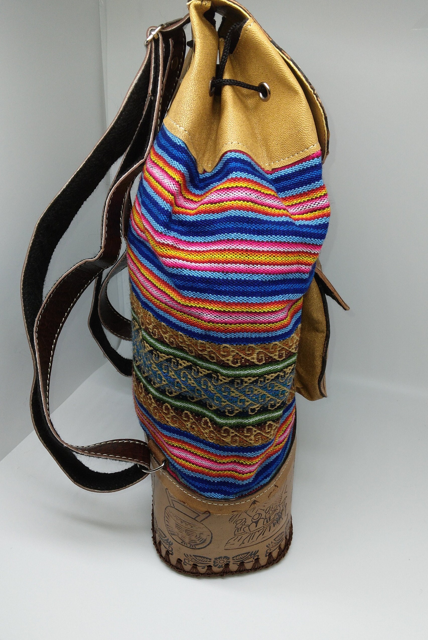 Peruvian Hand-tooled Leather and Textile Backpack Purse - Etsy