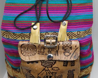 Peruvian Hand-tooled Leather and Textile Backpack Purse - Etsy display picture 1