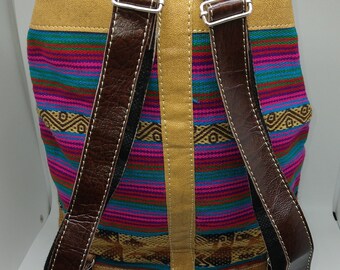 Peruvian Hand-tooled Leather and Textile Backpack Purse - Etsy display picture 3