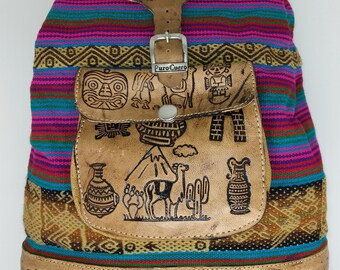 Peruvian Hand-tooled Leather and Textile Backpack Purse - Etsy display picture 1