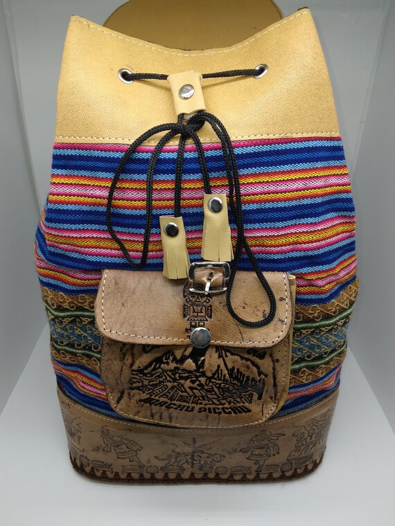 Vintage Peruvian Leather and Suede backpack Ayacucho Suede Backpack - Olive Brown – Neroli Global main image 2