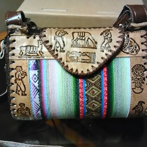 Peruvian Hand-Tooled Leather and Textile Purse