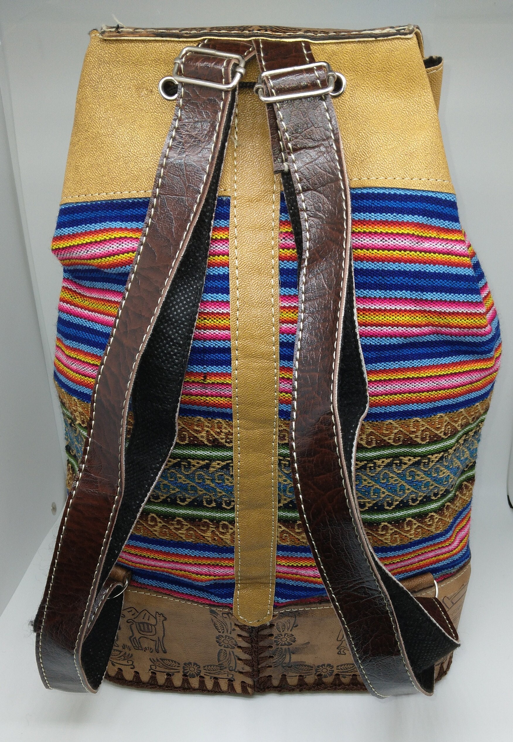 Peruvian Hand-tooled Leather and Textile Backpack Purse - Etsy