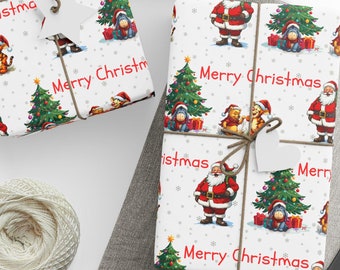Kids Christmas Wrapping Paper | Childrens Gifts | Merry Christmas Gift Wrap Rolls | Personalized Christmas Wrapping Paper | Pooh Wrapping |