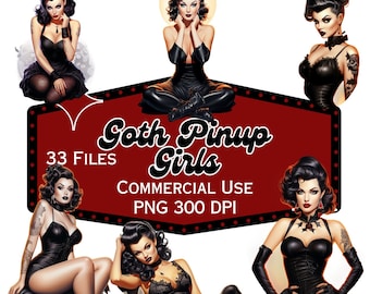 Gothic Pinup Girls Clipart PNG Bundle, 50s Style (Instant Download)