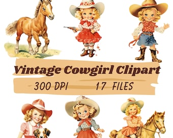 Vintage Cowgirl Clipart Bundle, Western Graphics (PNG, SVG)