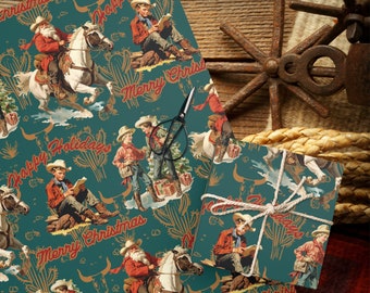 Cowboy Wrapping Paper - Christmas Gift Wrap, Western Gifts, Cowboy Gift, Cowboy Christmas, Western Xmas Gift, Gift for Equine, Gift Wrap