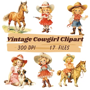 Vintage Cowgirl Clipart Bundle PNG, SVG, Cowgirl Digital Download, Western Cowboy Clipart Horse Clipart Journal Scrapbooking Ephemera