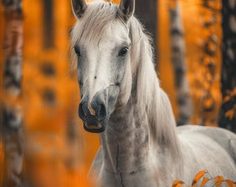 Stampa artistica di cavallo bianco / Fotografia di un mustang selvaggio (download digitale)