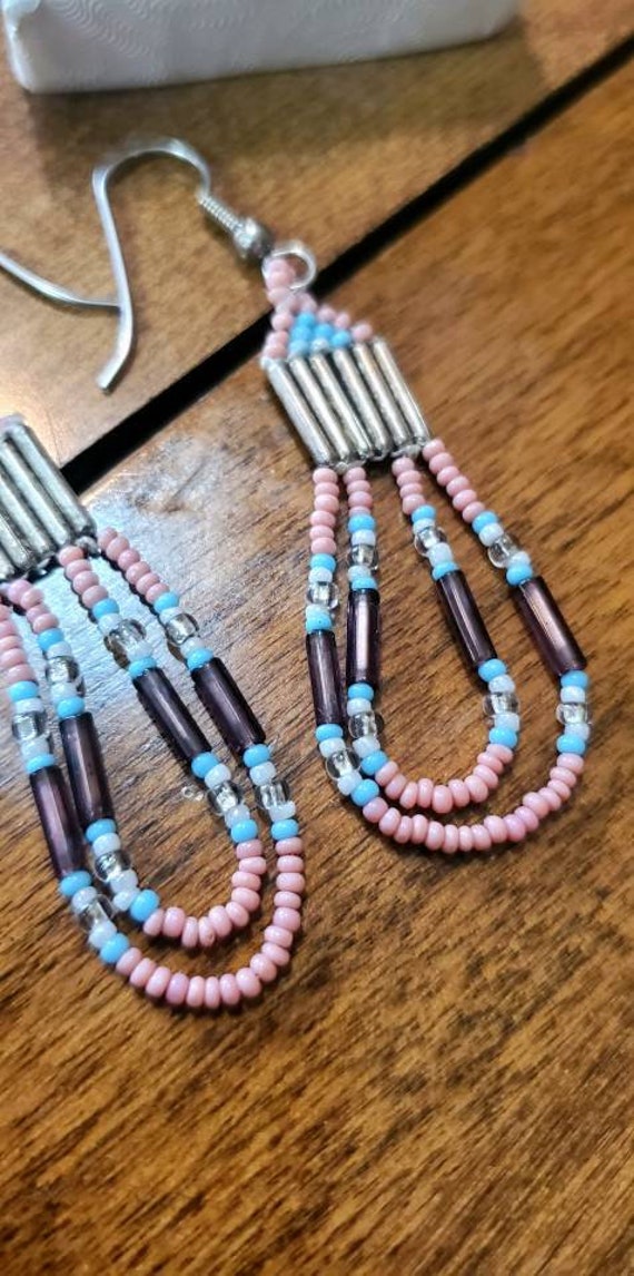 Vintage Navajo Beaded Earrings, Dangle Earrings, … - image 3