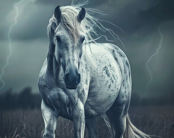 Stampa fotografica di un cavallo mustang selvaggio / Arte western tempestosa (download digitale)