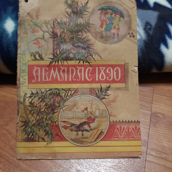 Antique 1890 Almanac, Vintage Farmers Almanac, Advertising Memorabilia, Vintage Home Decor, Leaflet, Small Booklet