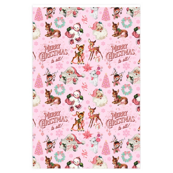 Vintage Pink Christmas Wrapping Paper Christmas Gift Wrap Vintage