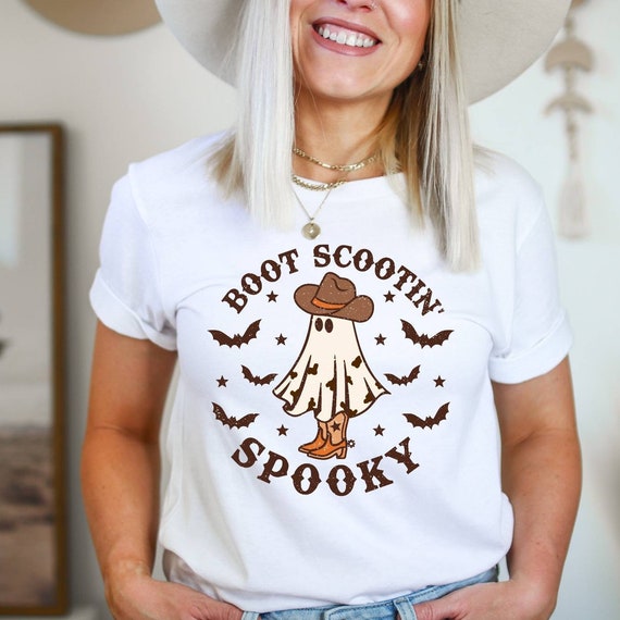 Womens Halloween T-shirt, Cowgirl Halloween Tshirt, Ghost Shirt, Boot Scootin Spooky Shirt, Halloween Decor, Western Wear, Country Girl