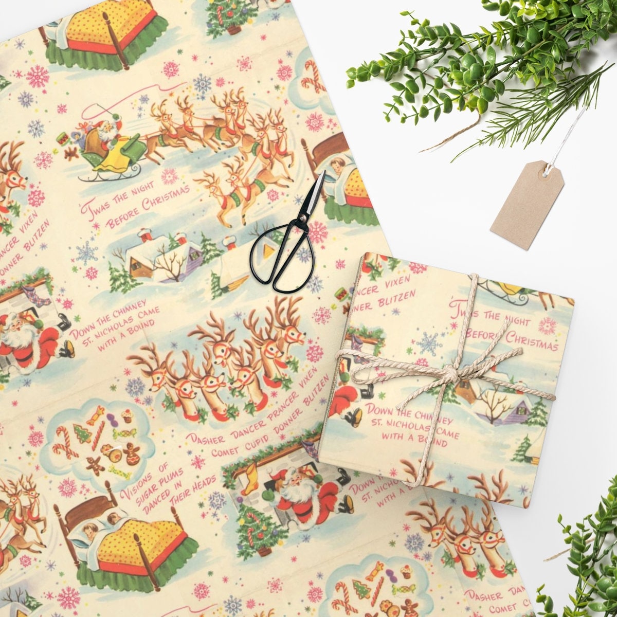 Vintage Christmas Wrapping Paper | Christmas Gift Wrap | Vintage Santa Wrapping Paper