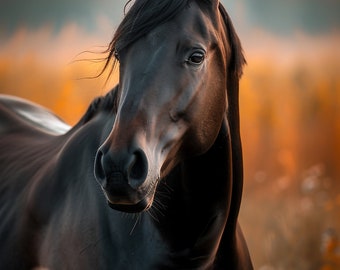 Stampa artistica di cavalli selvaggi / Fotografia di un mustang scuro (download digitale)