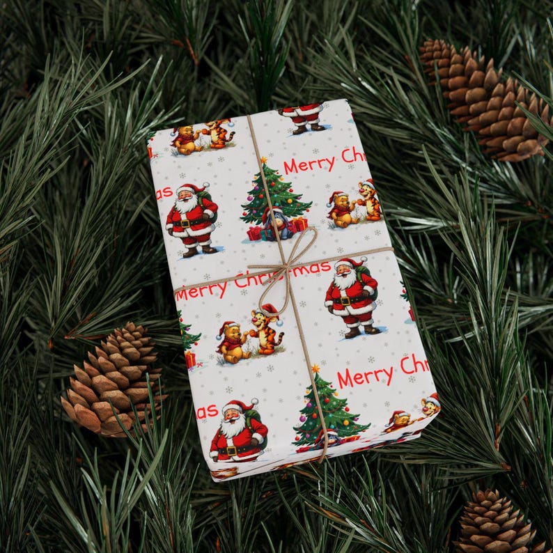 winnie the pooh, tigger, eeyore, santa clause, wrapping paper, gift wrap, gift ideas, christmas decor, christmas tree, christmas tags, christmas stocking, christopher robin