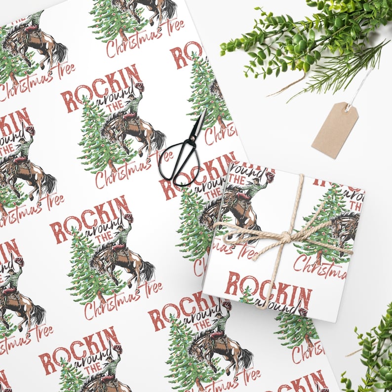 Vintage Western Christmas Wrapping Paper, Cowboy Wrapping Paper, Cowboy Christmas, Rockin Around The Christmas Tree, Wrapping Paper Rolls