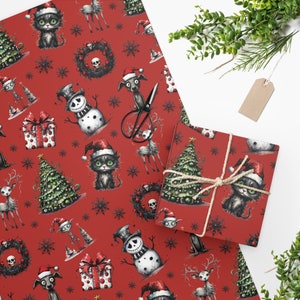 Halloween Goth Christmas Wrapping Paper, Christmas Gift Wrap, Nightmare Christmas Gifts, Christmas Gift Ideas, Christmas Tree, jack skellington, nightmare before christmas, zero, oogie boogie, christmas wreath, christmas ornaments