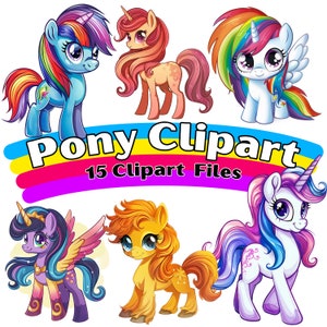 Rainbow Little Pony Clipart Bundle PNG, SVG, Pony Digital Download, Cute Clipart Horse Clipart Journal Scrapbooking Ephemera, Uso commerciale