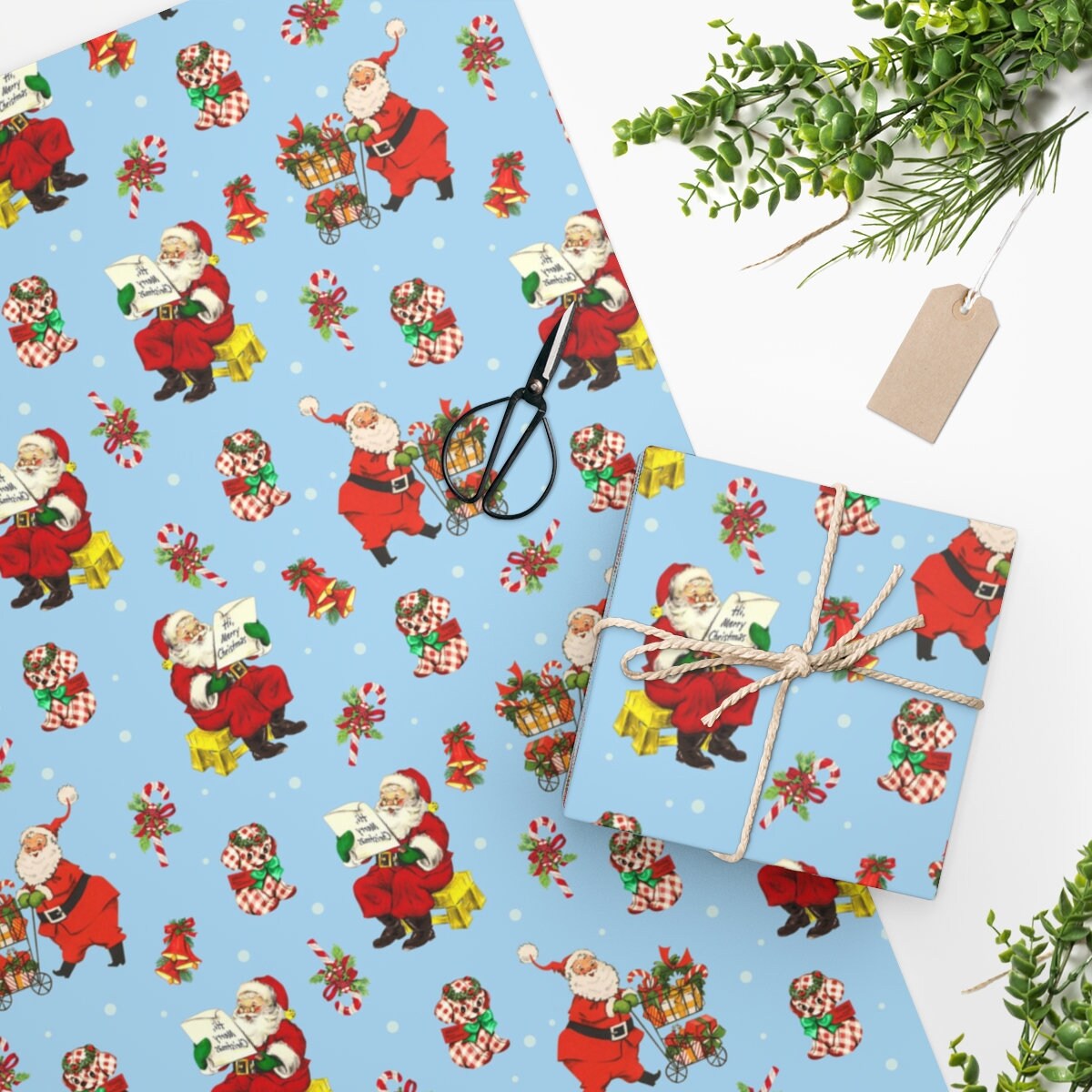 Vintage Wrapping Paper Christmas Puddin Full Sheet Gift Wrap